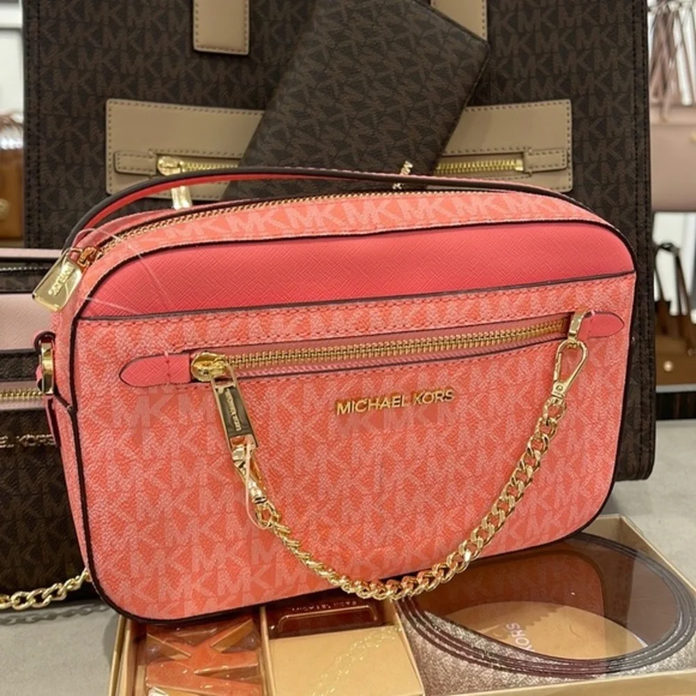 Michael Kors Jet Set Item Large East West Zip Chain Crossbody Grapefruit